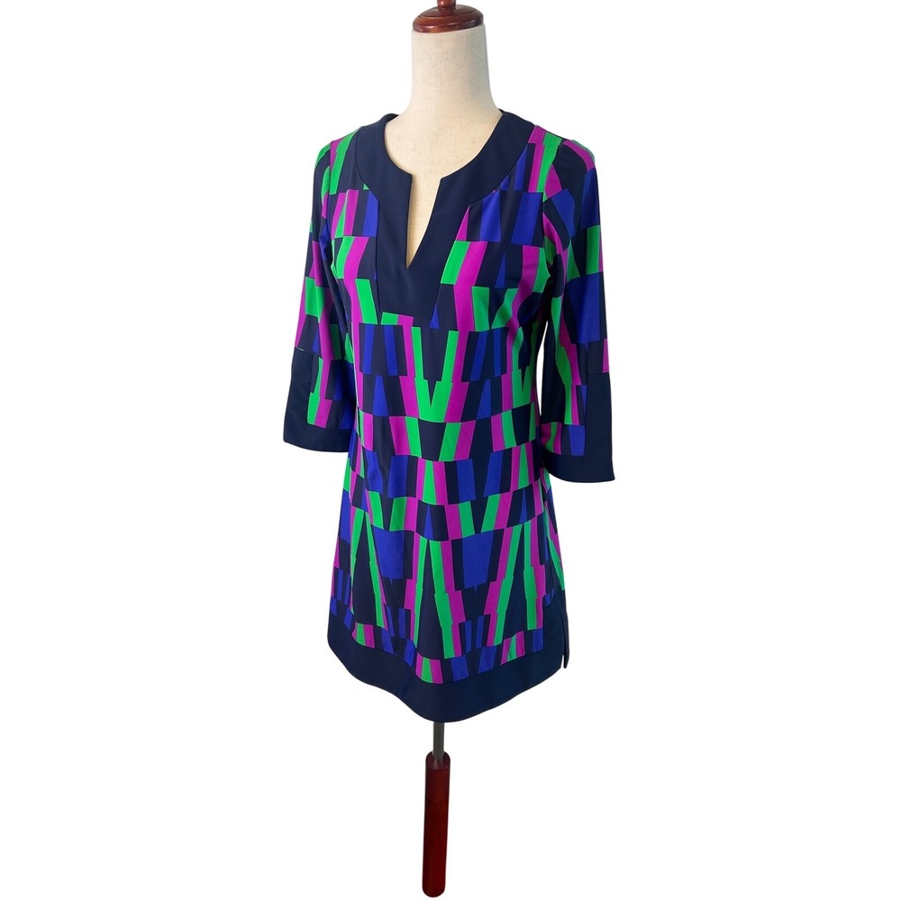 Jude Connally Tunic Dress Women's Size Small Multicolor Geometric 3/4 Sleeve